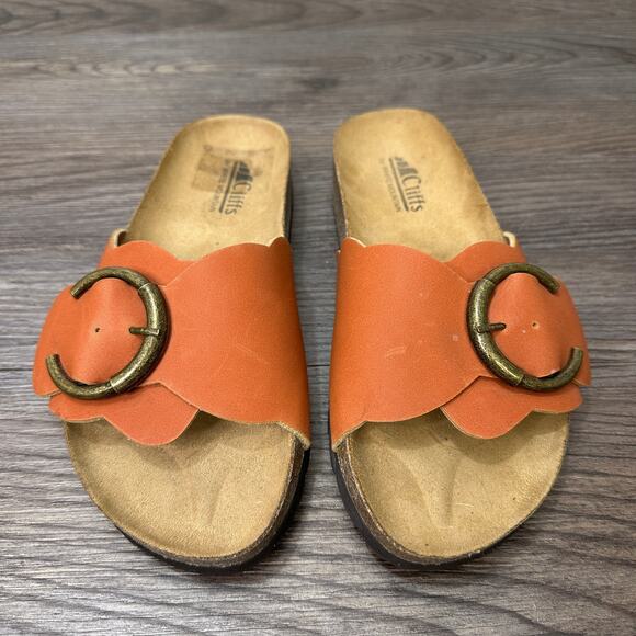 Cliffs 'Goyle' by White Mountain Sandals Orange Slides Women's 6M Metal Buckle - Picture 8 of 10